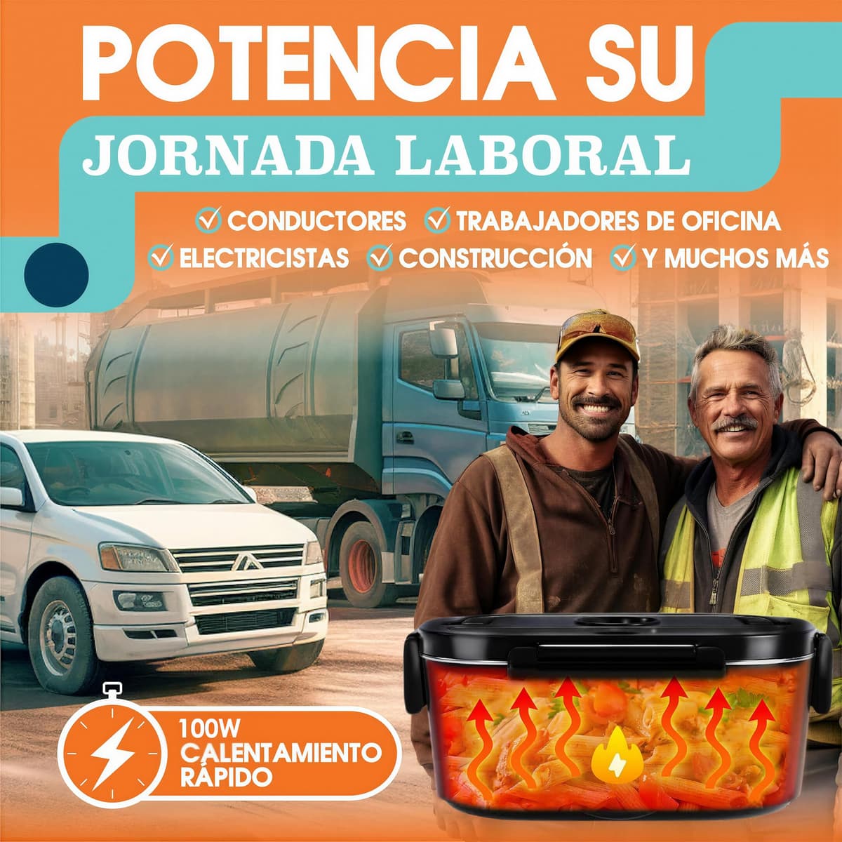TRAVELISIMO Fiambrera Electrica 100W Taper Electrico para Comida 1,5L Fiambrera Termica 3 en 1 12V/24V/220V - Fiambreras Comida Trabajo Para Coche y Camión, Marmita Electrica en Acero Inoxidable — view 3