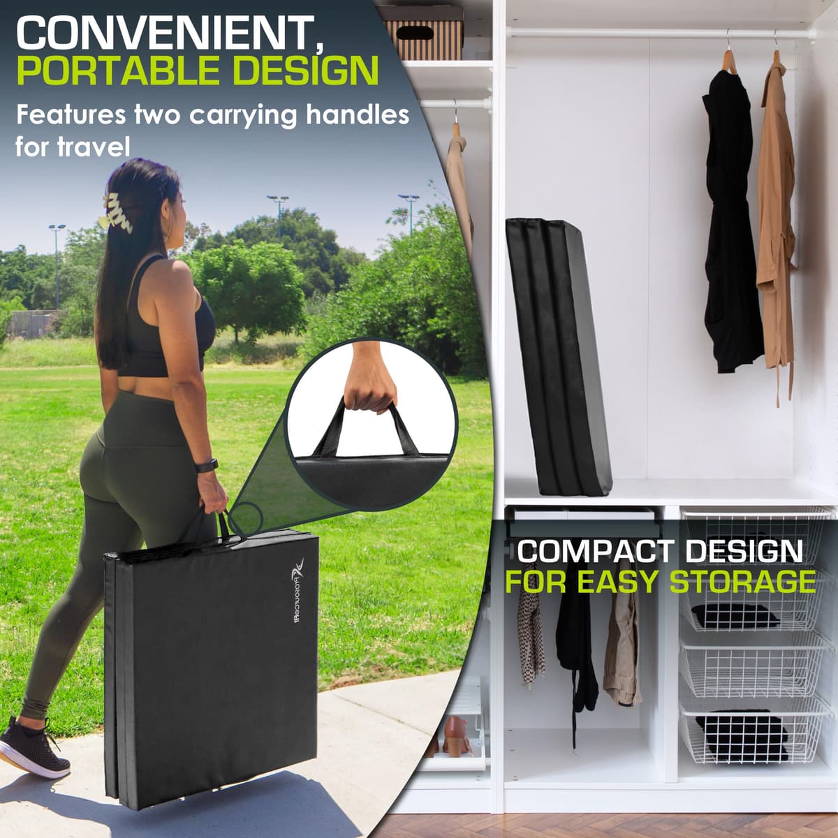 Prosource Fit - Esterilla de ejercicio plegable de tres pliegues de 6 x 2 pies con asas de transporte para artes marciales mixtas, gimnasia, estiramiento, entrenamientos centrales — view 4