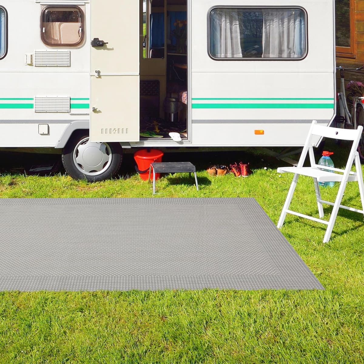 homeart Outdoor Rugs | Easy-Cleaning Indoor & Outdoor Area Rugs for Porch, Deck, Balcony, Garden, Picnic, Kitchen, Hallway | UV & Weather-Resistant Large Patio Rug Mats | Grey Cream, 80 x 150 cm — view 4