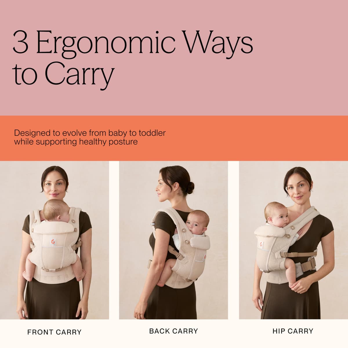 Ergobaby Adapt Baby Carrier for Newborns from Birth, 3 Positions, SoftFlex Mesh, Ergonomic Baby Belly Carrier, Back Carrier, Baby Carrier, Onyx Black — view 4