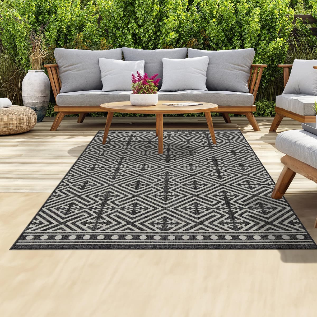 homeart Outdoor Rugs | Easy-Cleaning Indoor & Outdoor Area Rugs for Porch, Deck, Balcony, Garden, Picnic, Kitchen, Hallway | UV & Weather-Resistant Large Patio Rug Mats | Green Cream, 80 x 150 cm — view 67