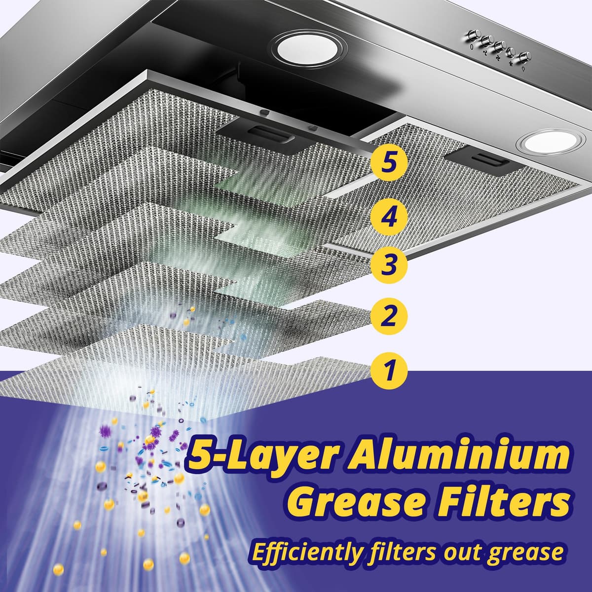 FIREGAS 60cm Cooker Hood Extractor Fan, Stainless Steel Extractor Hood with Brushless Motor, Dual Top/Back Venting & Recirculation Mode, Ultra-Quiet, LED Lighting & Powerful Extraction for UK Kitchens — view 3