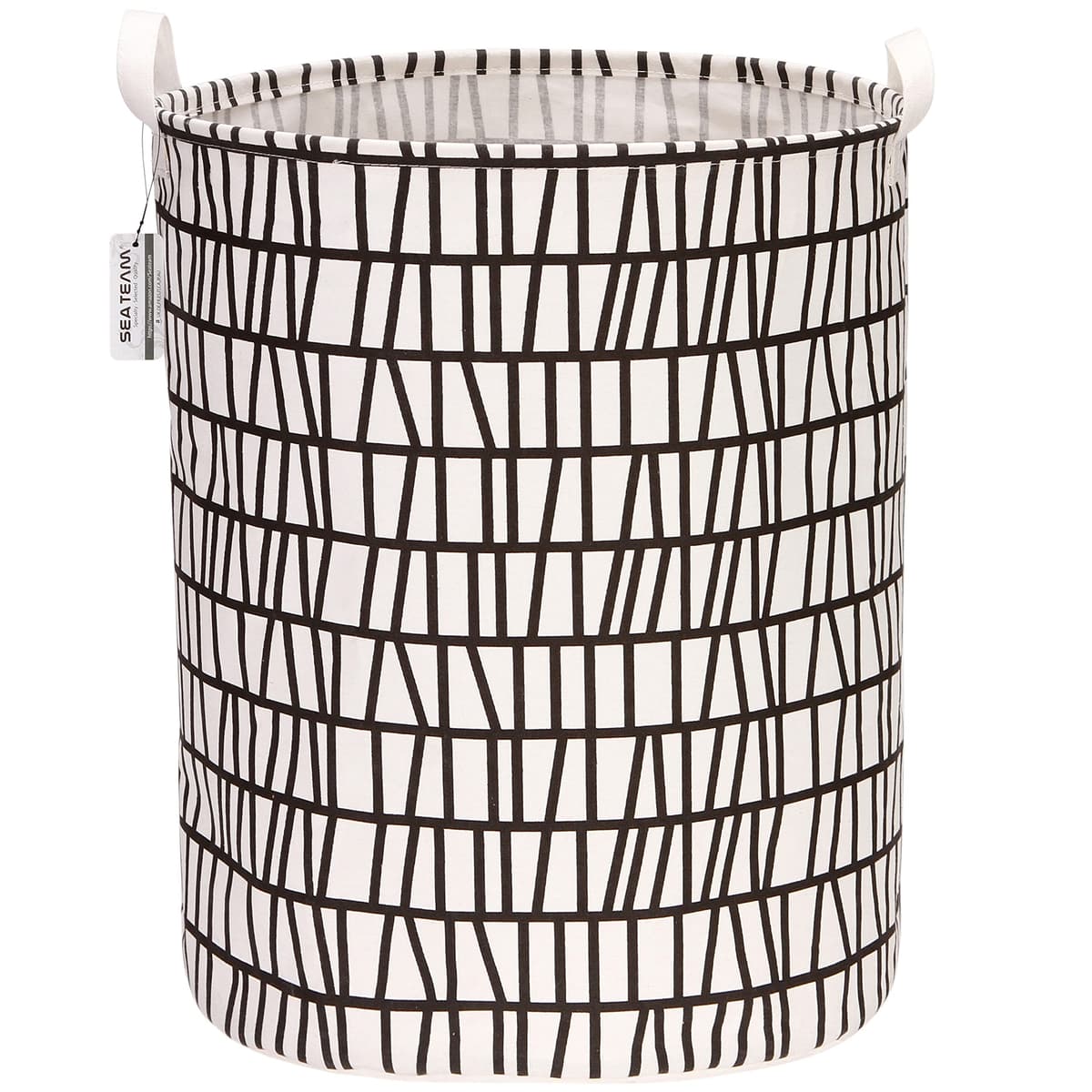 Sea Team 19.7 Inch Large Sized Waterproof Coating Ramie Cotton Fabric Folding Laundry Hamper Bucket Cylindric Burlap Canvas Storage Basket with Stylish Grid Pink Design — view 19