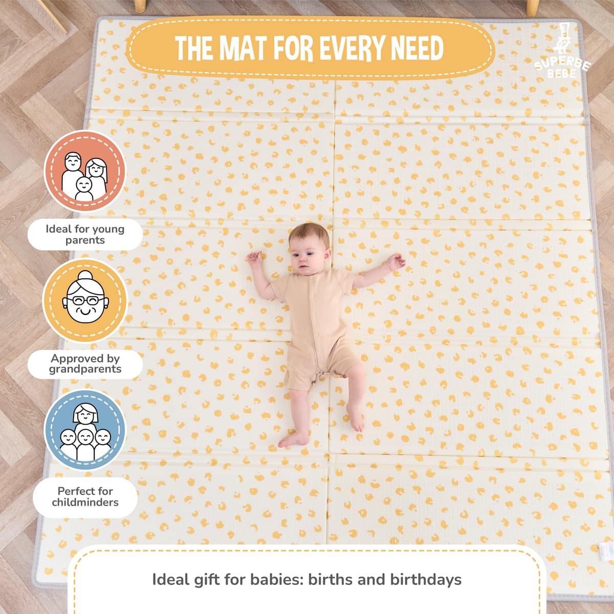 Alfombra Bebe Acolchada Plegable 180x200x1.5cm - Manta De Juegos - Manta Actividades Impermeable Reversible - Tapete De Actividades - Gimnasio Infantil Bebe - Regalo Bebé — view 4