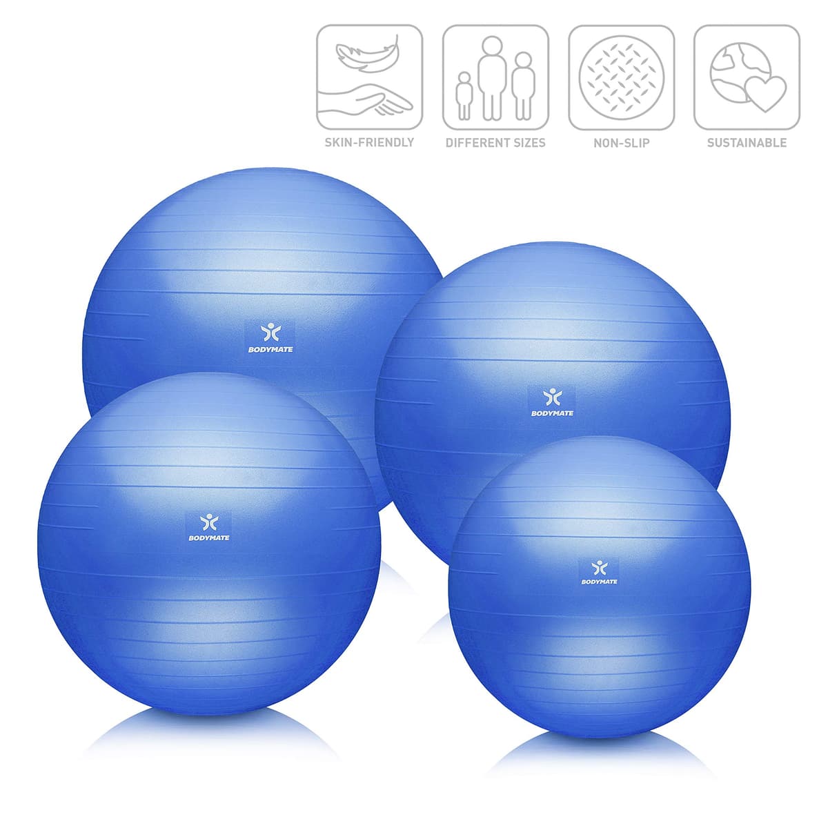 BODYMATE Pelota de Ejercicio para Fitnes con Sistema antirreventones | con bombín | Bola de Yoga Pilates y Ejercicio | Balón para Sentarse | Balon de Ejercicio para Fitness — view 2
