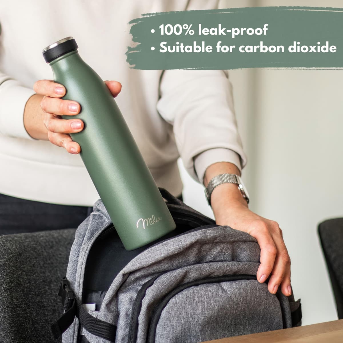 Milu Stainless Steel Drinking Bottle 350 ml - Insulated Thermo Flask for Water - Leak Proof, Insulated and Double Walled, Carbonated (Aurora, 350ml) — view 3