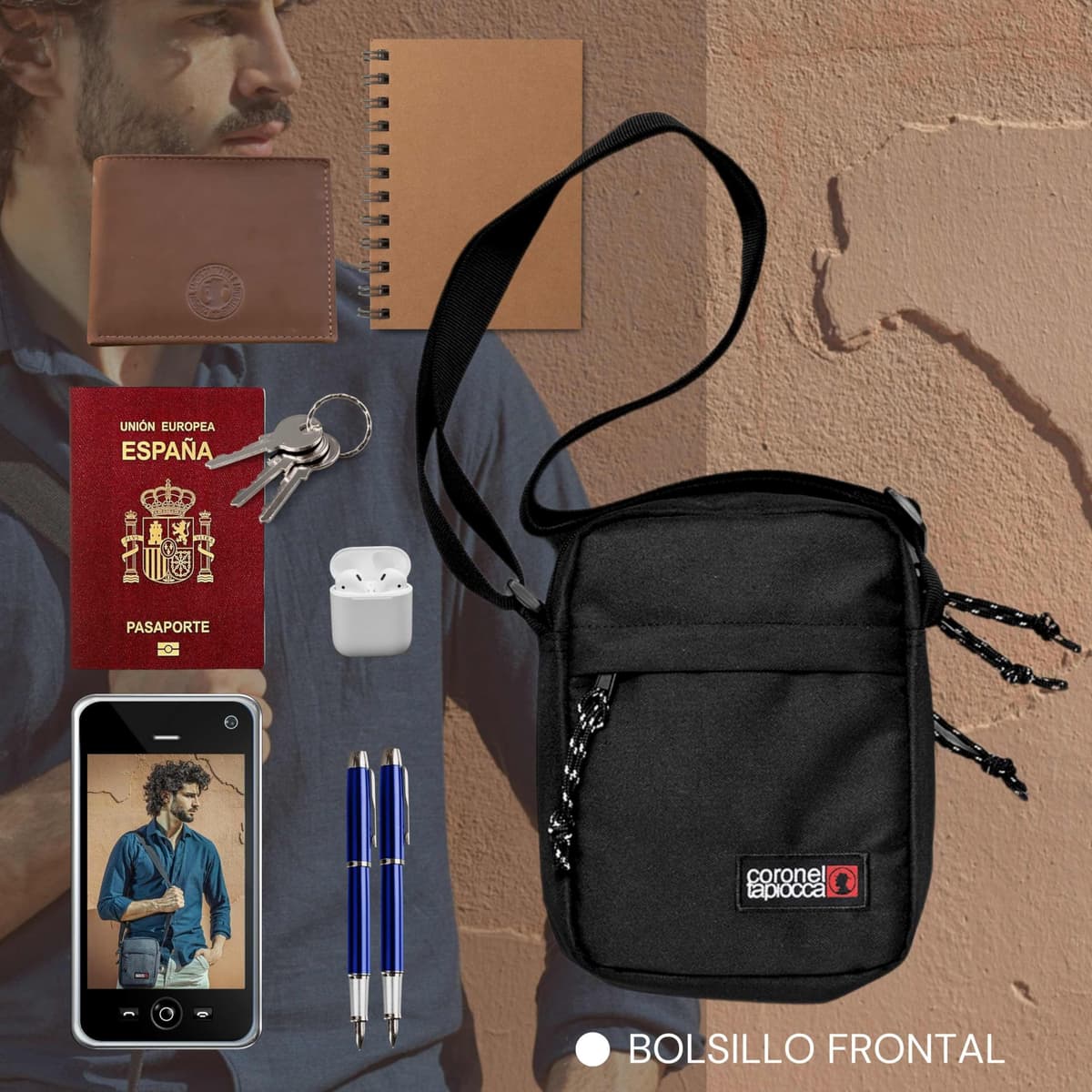 Coronel Tapioca – Bandolera para hombre estilo casual | Bolso hombre bandolera compacto con múltiples compartimentos | Ideal para uso diario, viajes o trabajo — view 6