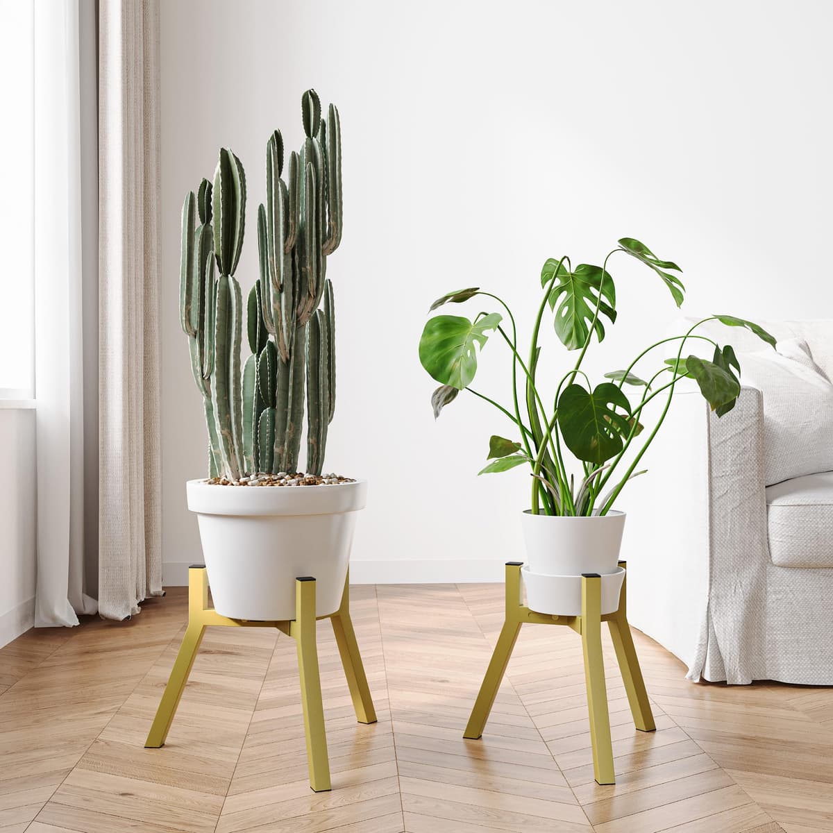 Juego de 2 Soportes Para Plantas y Maceteros Decorativos de Interior Ajustables de Metal Apto Para Macetas de Diferentes Tamaños Amarillo dorado PS-007GY-2 — view 2