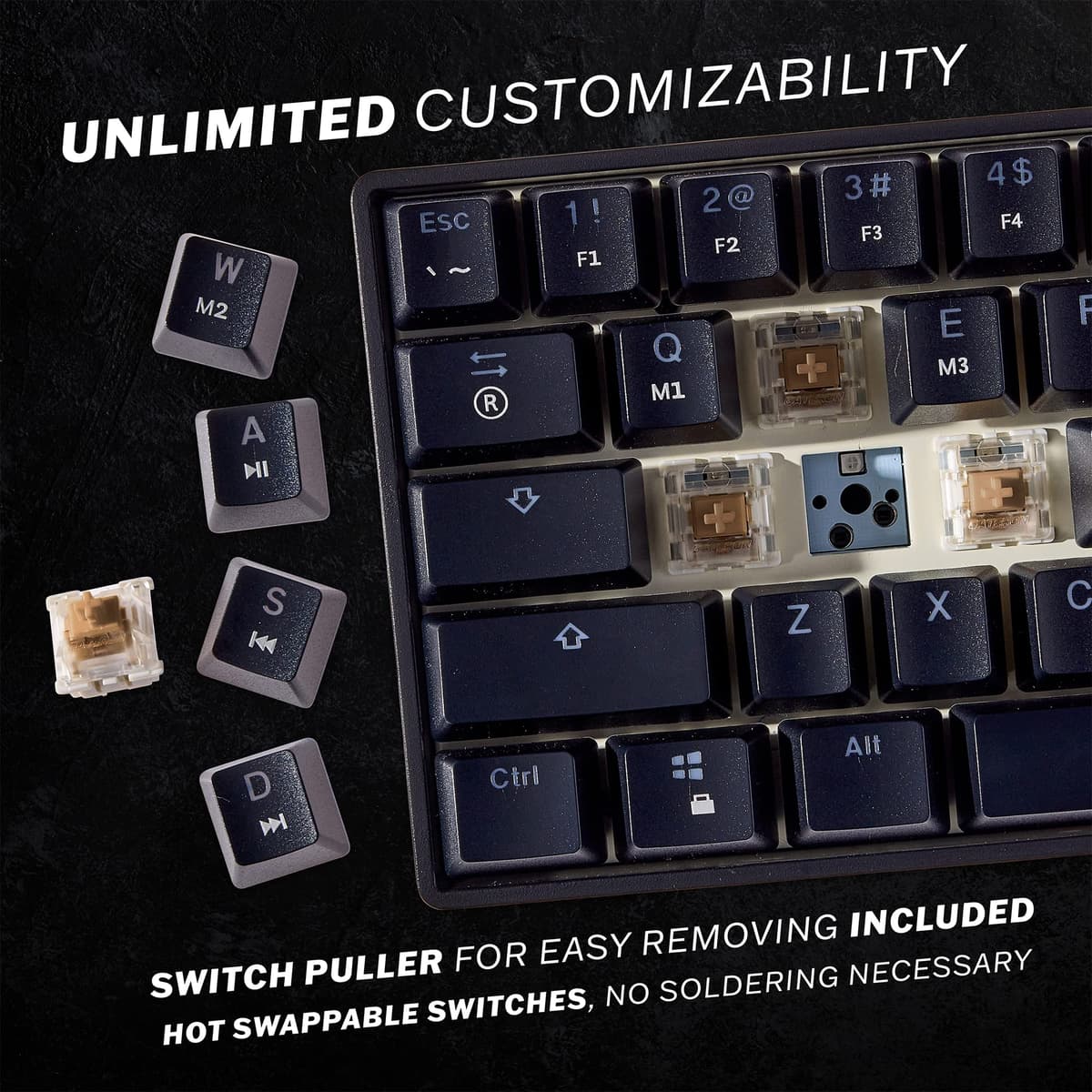 GK61 Mechanical Gaming Keyboard - 61 Keys Multi Color RGB Illuminated LED Backlit Wired Programmable for PC/Mac Gamer Tactile (Gateron Optical Brown) — view 3