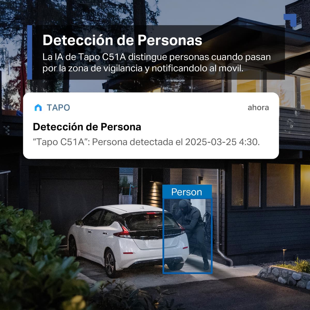 Tapo C51A - Cámara de vigilancia Wi-Fi para Exteriores 360°, visión Nocturna a Todo Color 2k (3 MP), detección Personas con IA Seguimiento Movimiento Inteligente IP65 — view 5