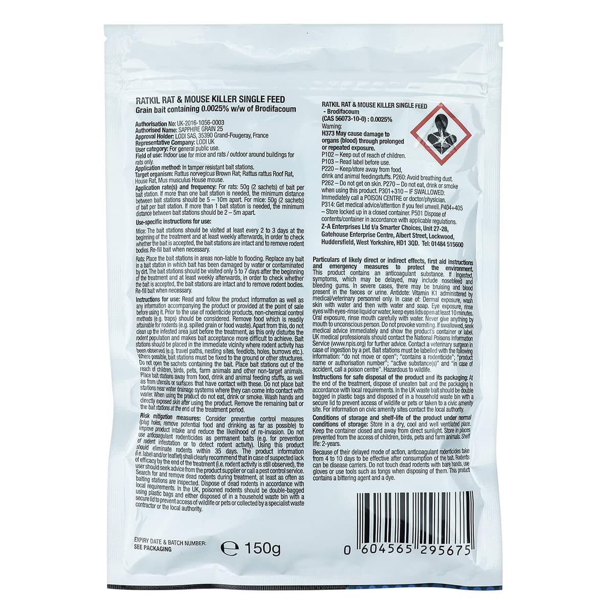 RatKil Rat Poison (6 x25g) Rat Bait & Mouse Poison Grain - Strongest Maximum Strength Rodent Killer - Fast Acting, All Weather, Single Feed Bait Sachets — view 5