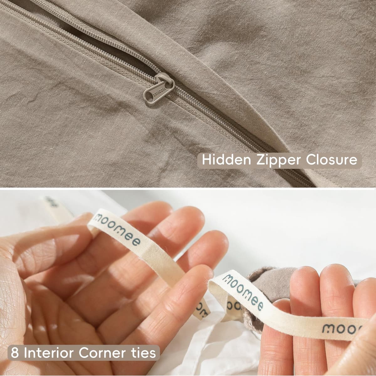 MooMee Bedding Duvet Cover Set 100% Washed Cotton Linen Like Textured Breathable Durable Soft Comfy (Tannish Linen Grey, King) — view 69