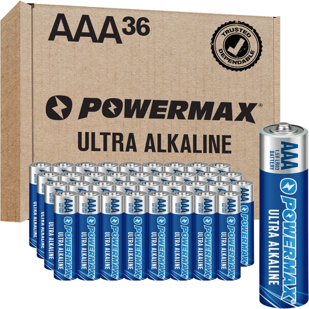 Powermax 24-Count Triple AAA Batteries, Ultra Long Lasting Alkaline Battery for Home and Office, 10-Year Shelf Life, Reclosable Packaging — view 9