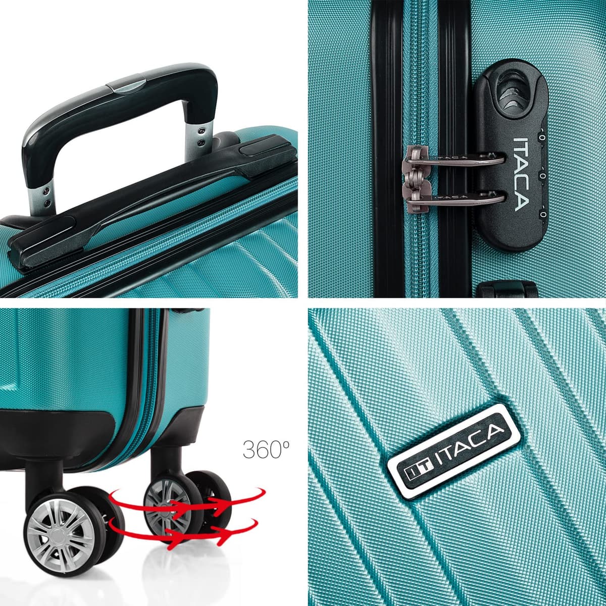 ITACA - Maleta de Cabina 55x40x20 - Maletas De Viaje Cabina Rígidas Trolley con 4 Ruedas Dobles para Avion Ligera Equipaje De Mano Candado de Combinación. Compatible Ryanair, Verde Menta — view 5