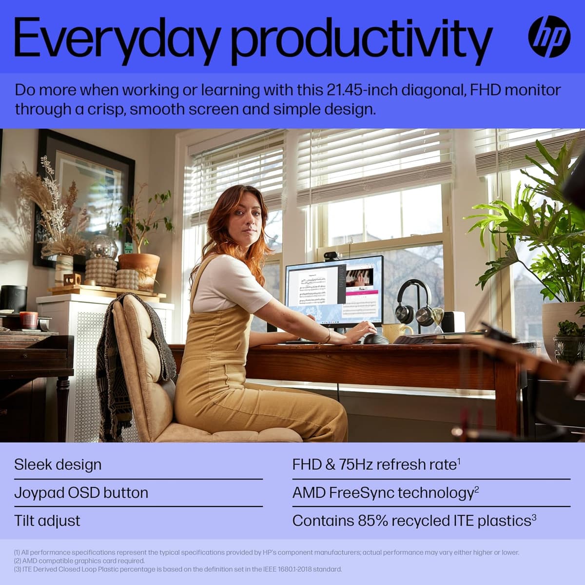 HP 21.4 5 inch Inch FHD Monitor | Full HD VA LCD Display |75hz Refresh Rate |200 Nits Brightness |3000:1 Contrast Ratio | AMD