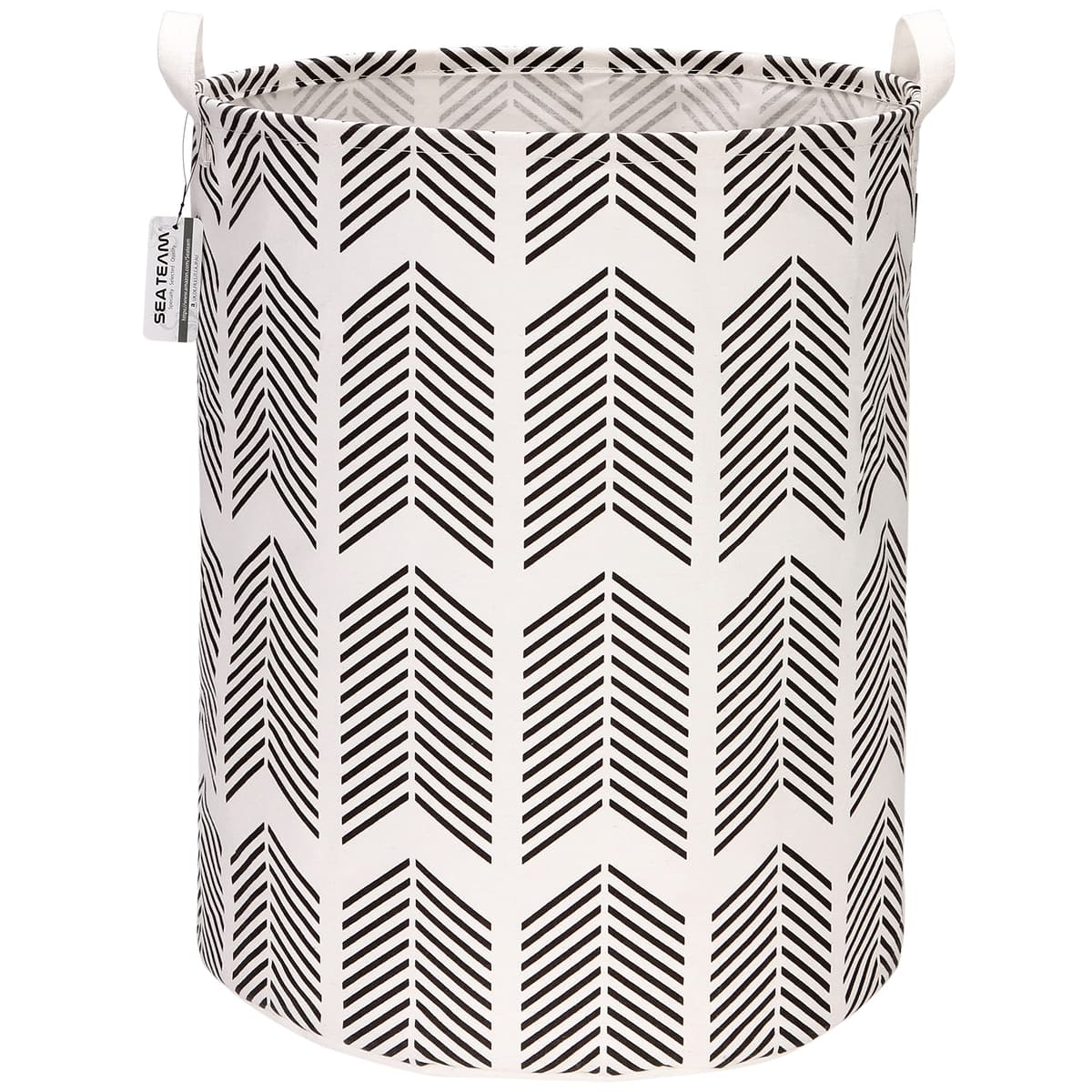 Sea Team 19.7 Inch Large Sized Waterproof Coating Ramie Cotton Fabric Folding Laundry Hamper Bucket Cylindric Burlap Canvas Storage Basket with Stylish Grid Pink Design — view 15