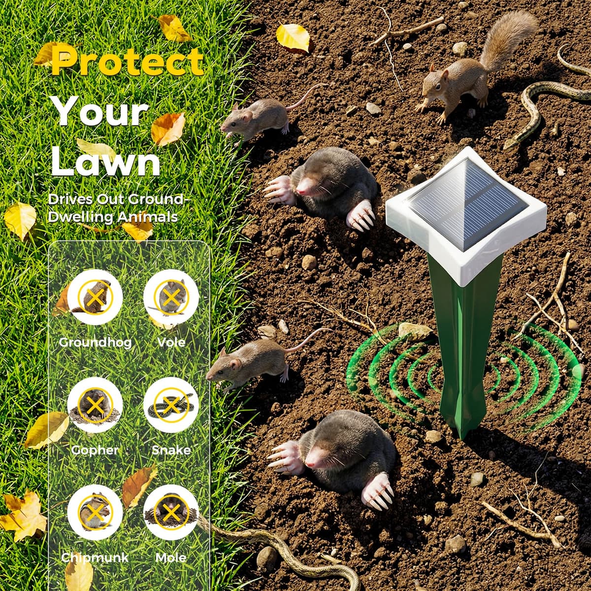 Repelente Gatos Solar con LED y 3 Modos, Paquete de 2/4 Ahuyentador Gatos para Jardín, Amplio Alcance y Protección contra el Agua Ahuyentador De Jabalies Ultrasónico para Topos, Ratas (4, Verde) — view 4