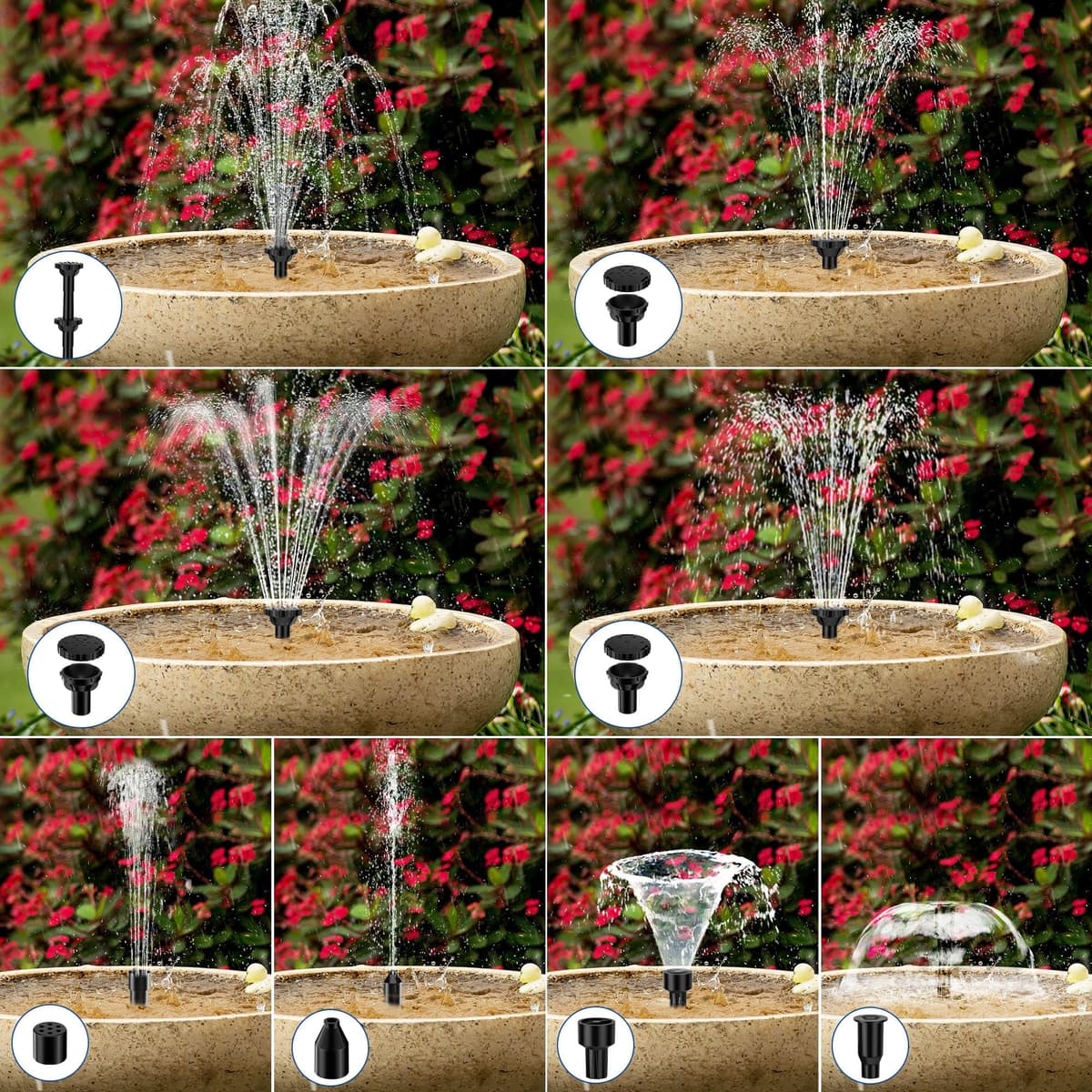 Biling Solar Water Pump with Battery Backup, 7.5W Solar Pond Fountain with 3600mAh Battery 10 Nozzles Solar Fountain with 5ft Tubing Water Features for Garden Ponds Pool Fish Tank Waterfall — view 5