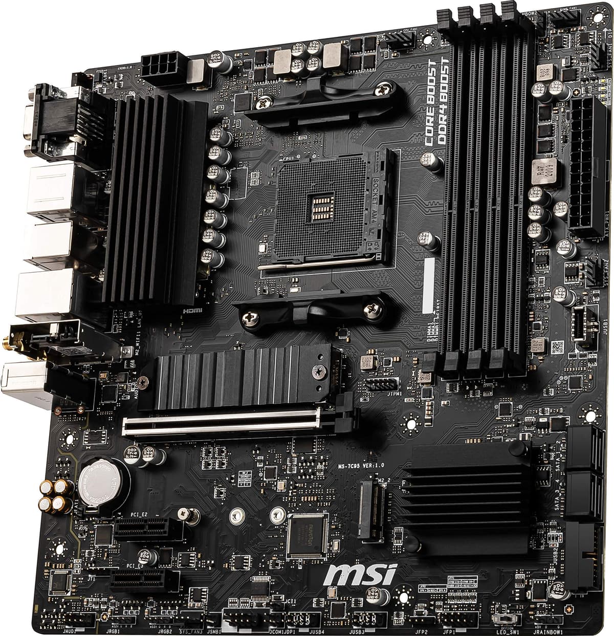 MSI B550M PRO-VDH WIFI Motherboard M-ATX - Supports AMD Ryzen 5000 Series Processors, AM4, DDR4 Boost (4400MHz/OC), 1 x PCIe 4.0 x16, 3 x PCIe 3.0 x16, 1 x M.2 Gen4, 1 x M.2 Gen3, Gigabit LAN, Wi-Fi 6 — view 3