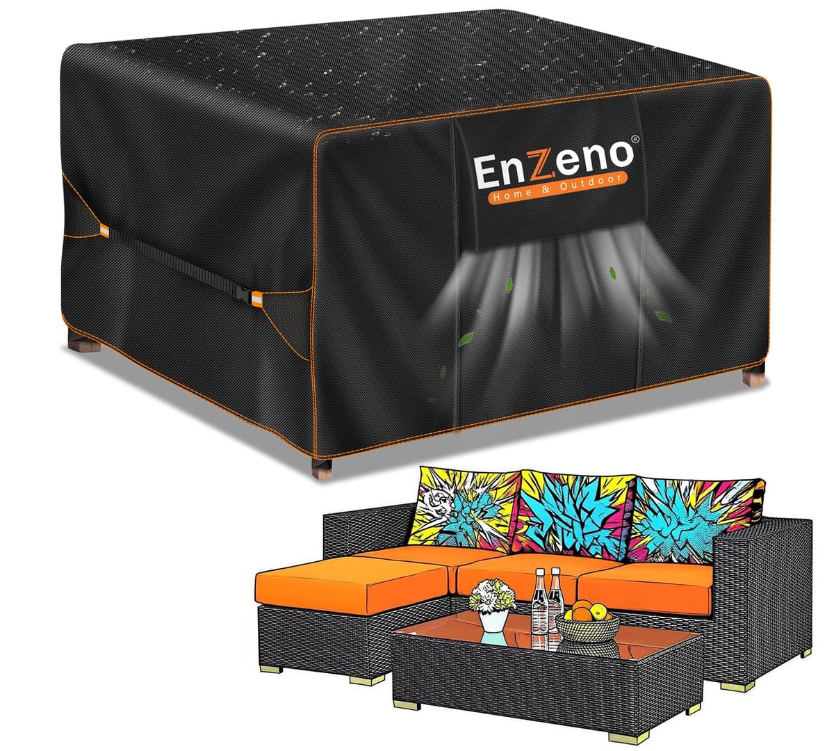 Enzeno Outdoor Garden Furniture Covers - Waterproof with Air Vent, Patio Table and Chair Set Cover, Heavy Duty Oxford Fabric 200X160X74cm — view 7
