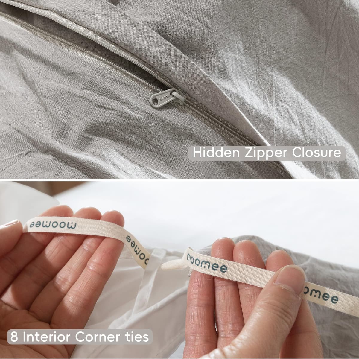 MooMee Bedding Duvet Cover Set 100% Washed Cotton Linen Like Textured Breathable Durable Soft Comfy (Tannish Linen Grey, King) — view 221
