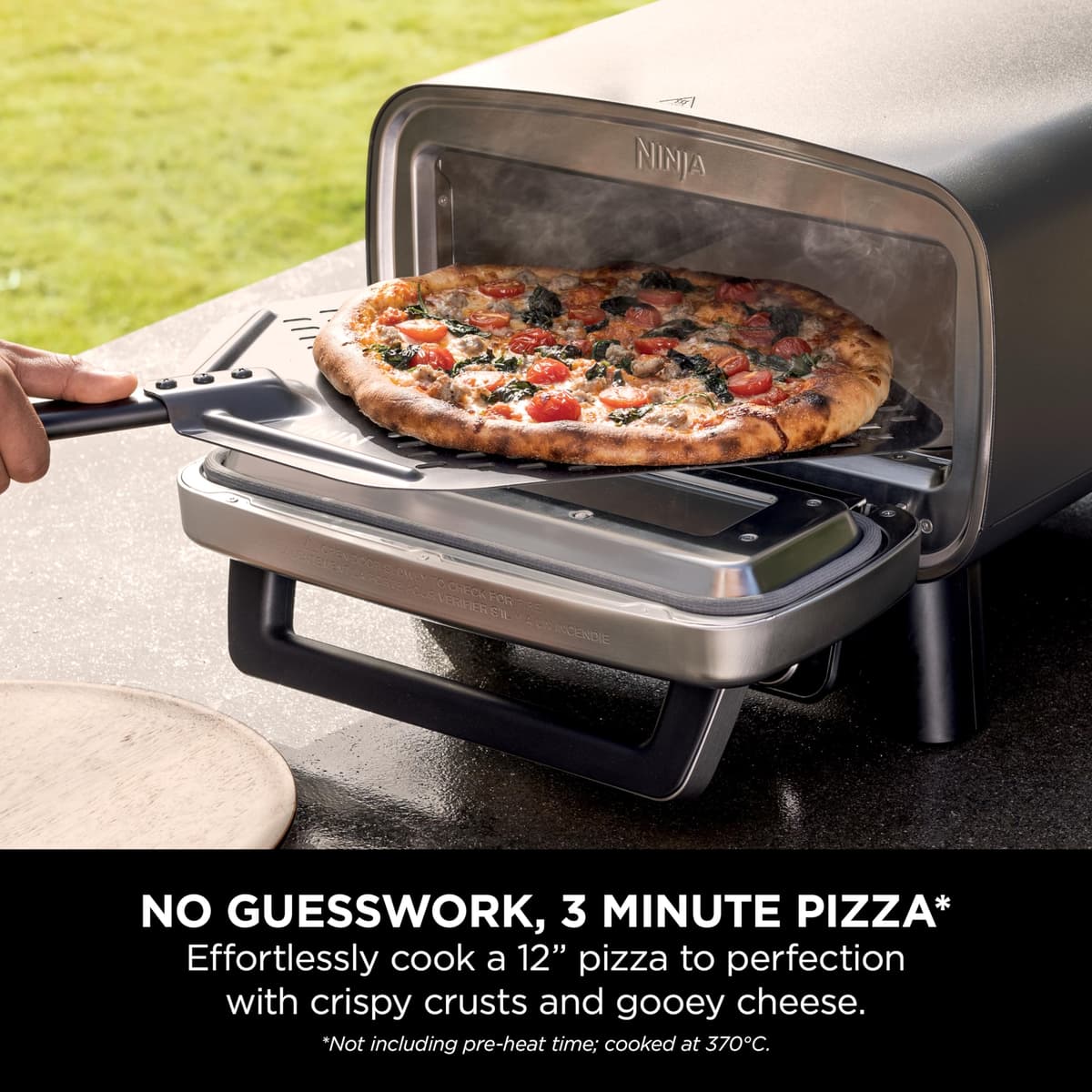Ninja Artisan Electric Outdoor Pizza Oven & Air Fryer, 4 Functions: Pizza, Air Fry, Bake & Prove, 5 Pizza Settings, Includes 12-inch Pizza Stone, Pizza Peel, Baking Tray & Air Fry Basket, Grey MO201UK — view 3