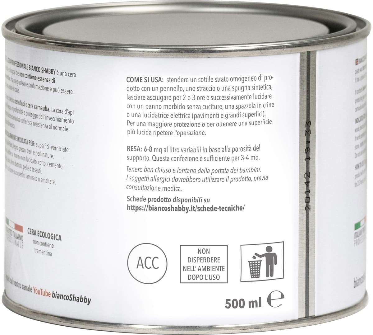 bianco Shabby Cera profesional transparente para decoración y restauración con cera de abeja y cera carnauba (500 ml) — view 3