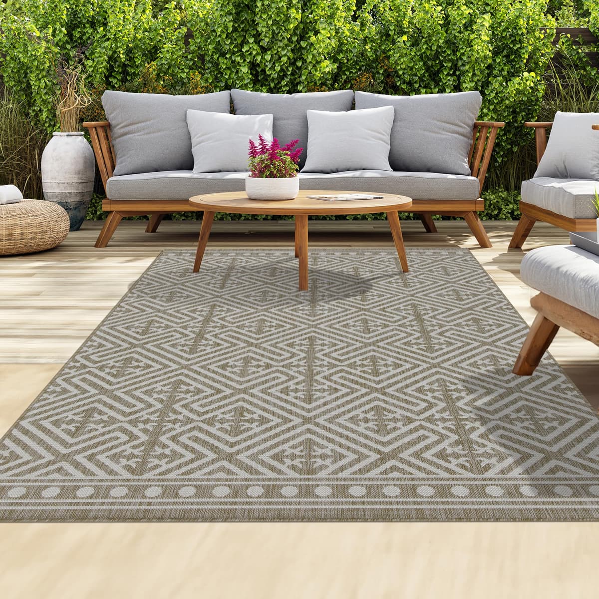 homeart Outdoor Rugs | Easy-Cleaning Indoor & Outdoor Area Rugs for Porch, Deck, Balcony, Garden, Picnic, Kitchen, Hallway | UV & Weather-Resistant Large Patio Rug Mats | Green Cream, 80 x 150 cm — view 53
