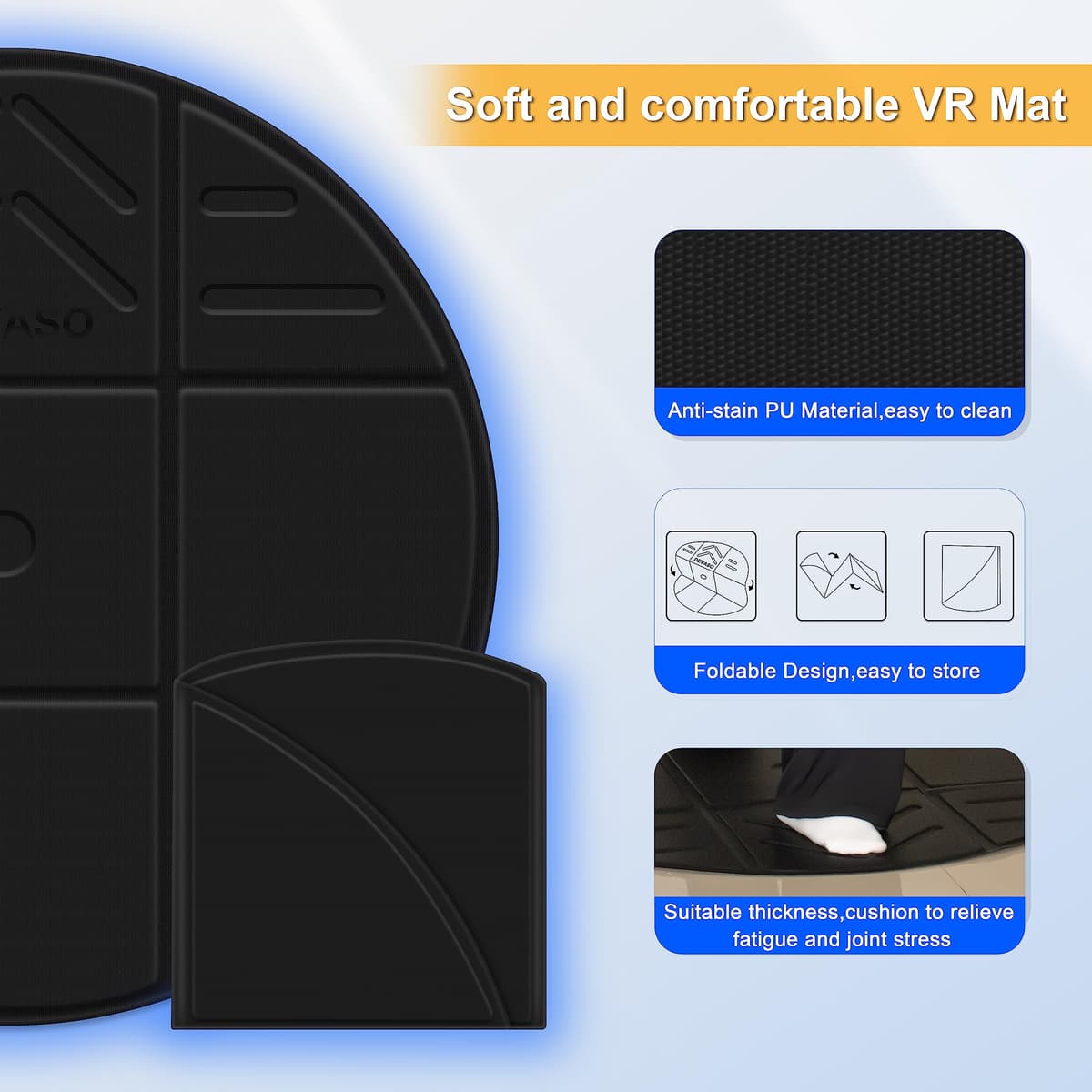 DEVASO Foldable VR Mat for Meta Quest 3S, Round Anti Fatigue Mat, Non-Slip and Comfortable Floor Mat, Premium Game Accessories for PSVR2, Quest 3/Quest 2/Quest Pro — view 4