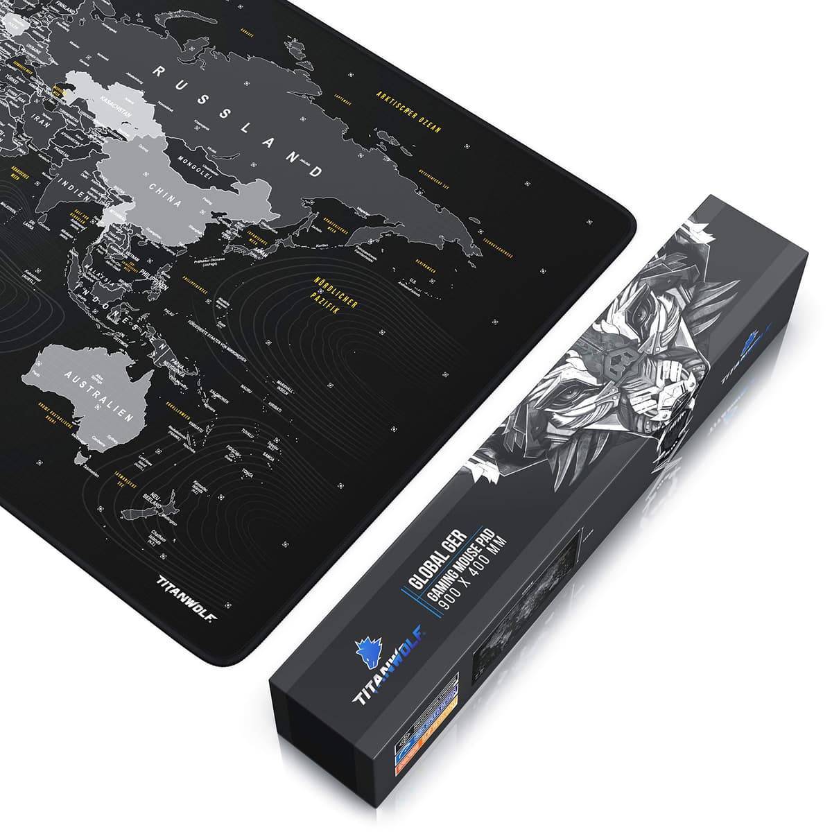 Titanwolf – Alfombrilla de ratón para Juegos – Titanwolf XXL – 900 x 400 x 3 mm – Alfombrilla de Escritorio Grande – XXL Alfombrilla de ratón para Juegos y Oficina – Mapa del Mundo Negro — view 5