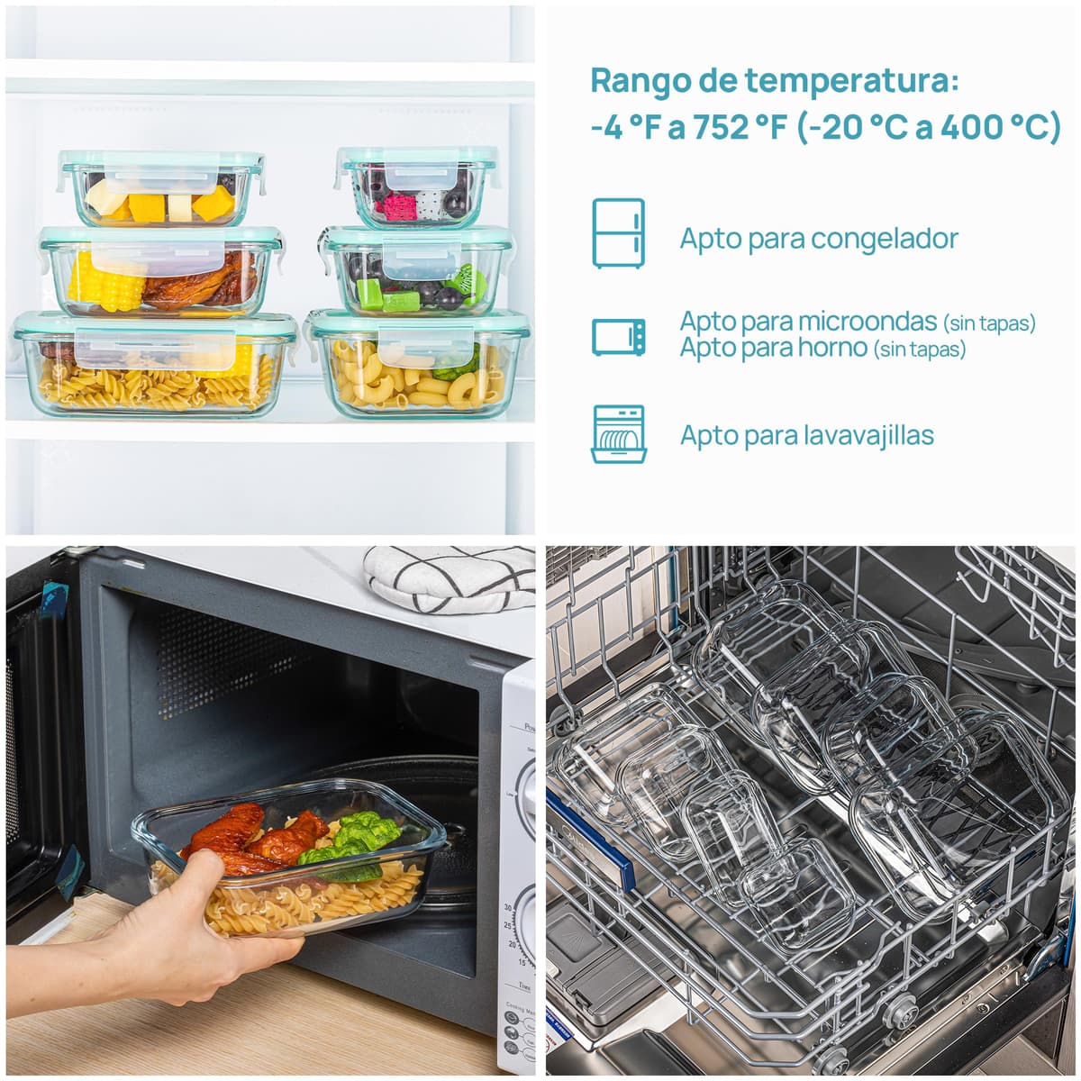 Vtopmart Set de 8 Unidades Recipientes de Cristal para Alimentos, Recipientes de Vidrio Hermeticos con Tapa, Reutilizables, Apilables, Apto Lavavajillas y Microondas,Libre de BPA — view 7