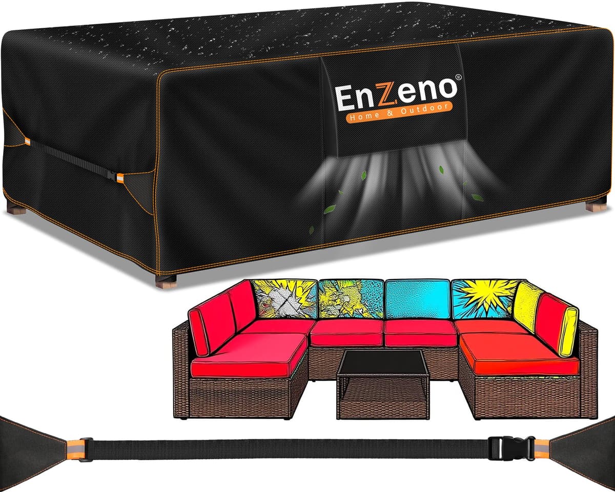 Enzeno Outdoor Garden Furniture Covers - Waterproof with Air Vent, Patio Table and Chair Set Cover, Heavy Duty Oxford Fabric 200X160X74cm — view 17