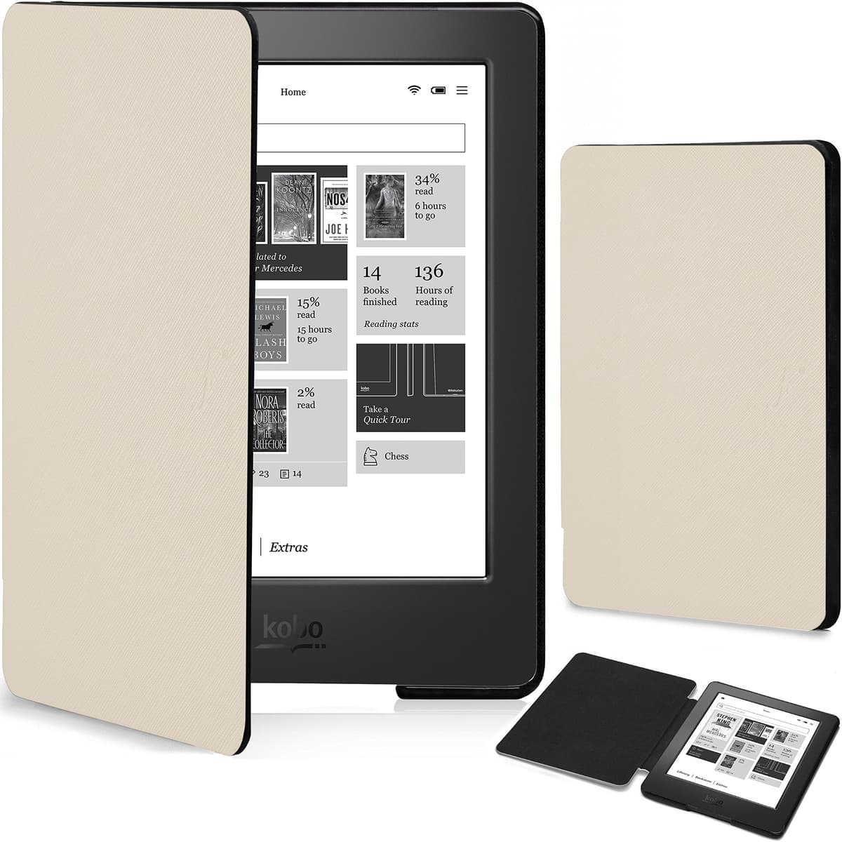 Forefront Cases Funda para Kobo Aura Edition 2 (Modelo: N236, 2016) - Delgado, Ligera y Protectora Funda para Kobo Aura Edition 2 (6") - Smart Auto Sueño Estela Función (Carcasa) - Negro — view 18