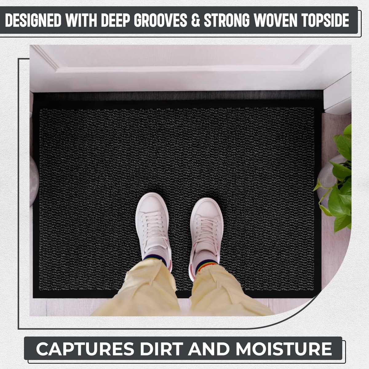 TrendMakers Door Mat Indoor & Outdoor Non-Slip Rubber Backed door mats indoor Super Absorbent Washable Dirt Trapper doormats - Durable & wrinkle-free Barrier Rug (Anthracite/Black - 40cm x 60cm) — view 6
