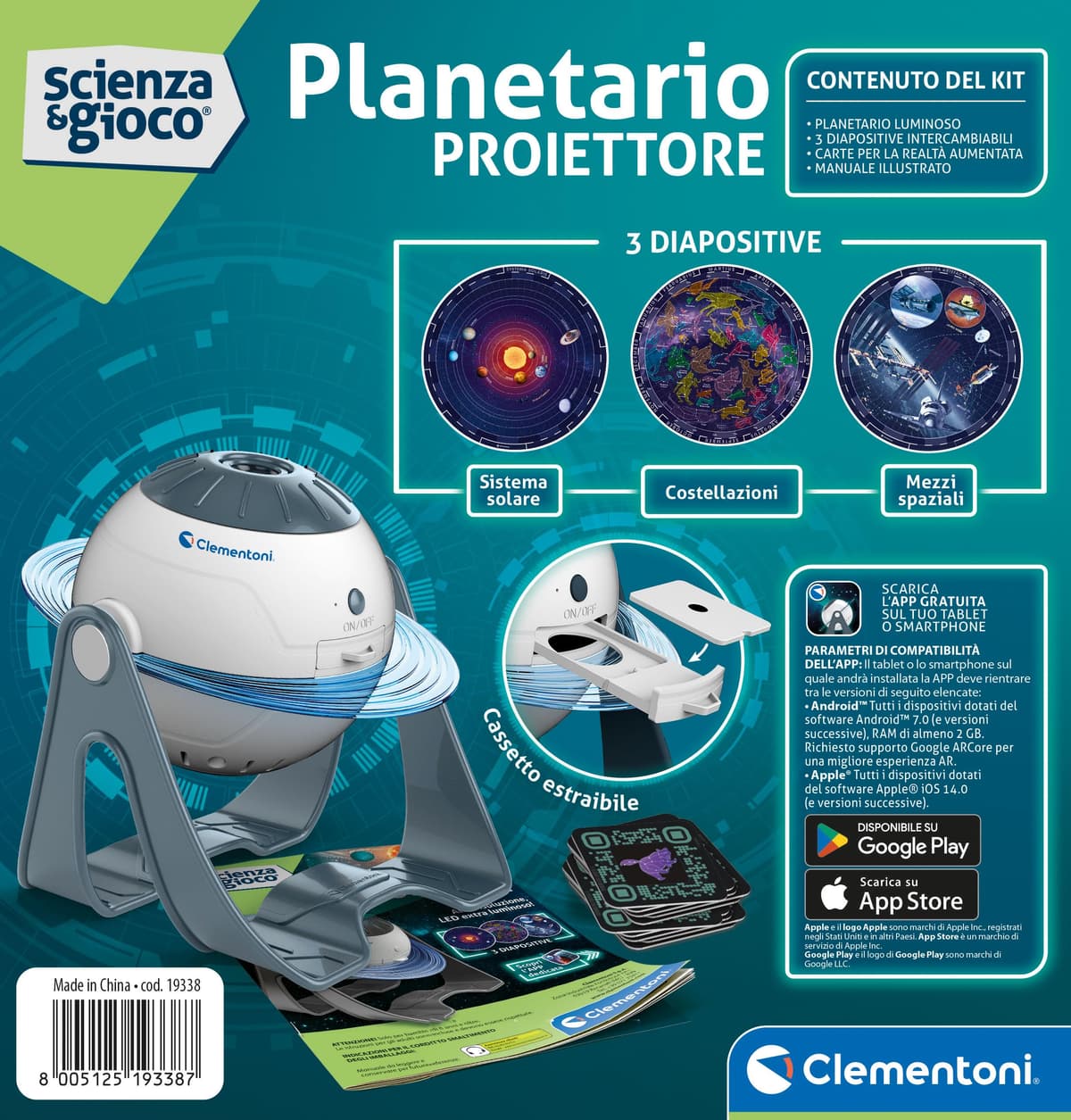 Clementoni Scienza e gioco Lab – Planetario Proyector Delle Stelle Animato 3D, Game Scientifico Bambini 8+ Años, para Descubrir el Sistema Solar y Las Constelaciones, Made in Italy, Idioma Italiano — view 3