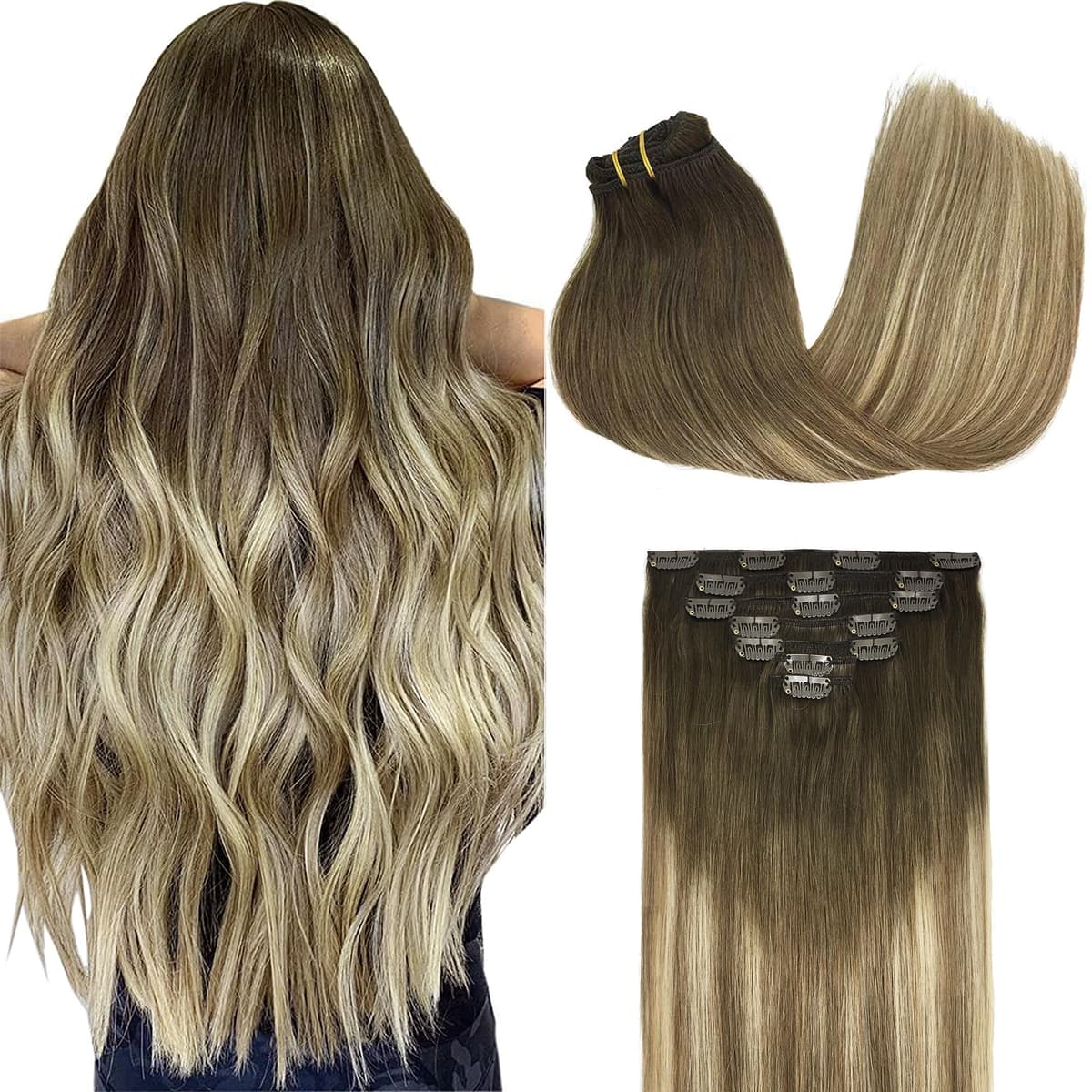 GOO GOO Clip in Hair Extensions Human Hair, 18inch 150g 9Pcs, #2 Dark Brown, Hair extensions for women, Human Hair Extensions Clip in — view 10