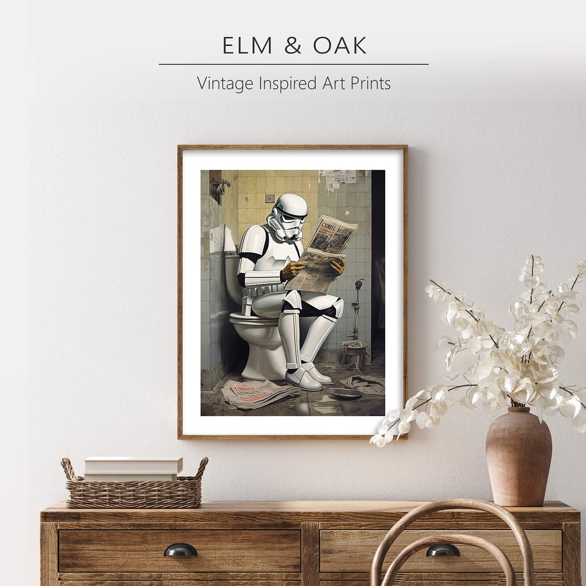 Star Wars Bathroom Décor Art Print - Premium Giclee Fine Art Print - Aesthetic Modern Vintage Painting Style Darth Vader Stormtrooper Yoda Print Poster for Bathroom Wall Decor, Ready to Frame — view 5
