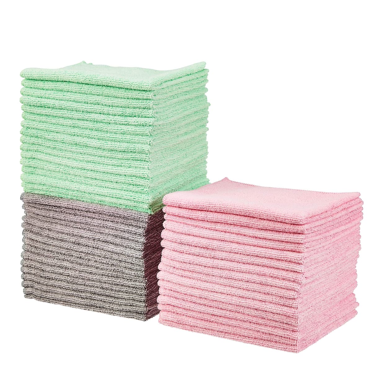 Amazon Basics - microfibra paño de limpieza, paquete de 48, 16L x 12W centímetros, Verde/Gris/Rosa