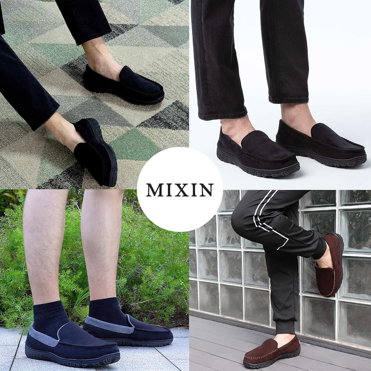 MIXIN Men's Cozy Moccasin Slippers Anti-Skid Slip On House Slippers with Comfy Memory Foam