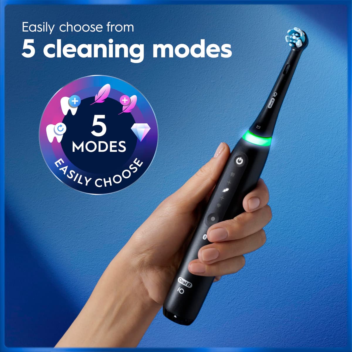 Oral-B iO5 Electric Toothbrushes For Adults, 1 Toothbrush Head and Travel Case, 5 Modes With Teeth Whitening, 2 Pin Plug, Black — view 2