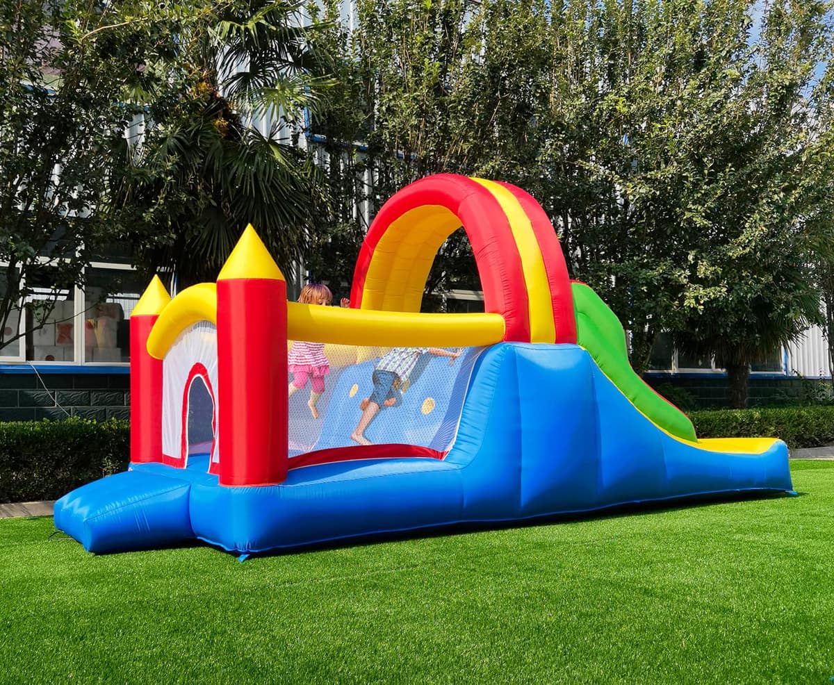 HuaKastro 16x7.2FT Inflatable Bounce House with 2 Racing Slides & Large Climbing Wall, 3 in 1 Kids Inflatable Trampoline Rainbow Jumping Castle Kids Backyard Playgrounds - with Air Blower — view 3