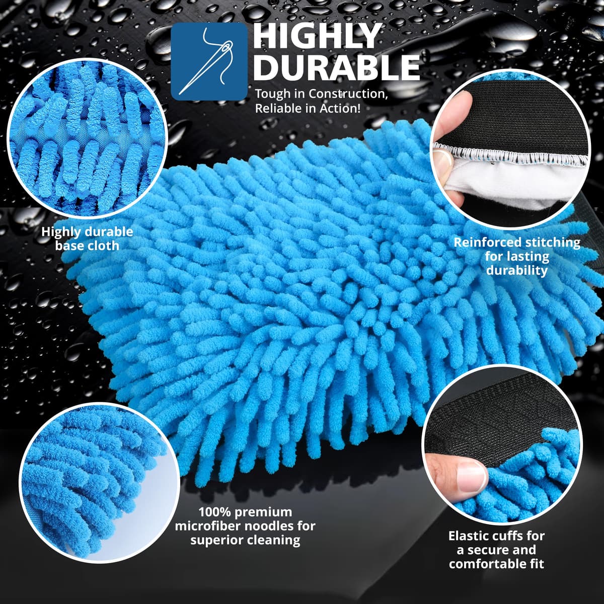Microfibre Car Wash Mitt - Ultra-Soft, Super Absorbent & Scratch-Free Wash Mitt Glove for Car Washing, Lightweight & Durable, Safer Than Sponge & Wash Cloths, Effectively Traps Dirt-2 Pack — view 3