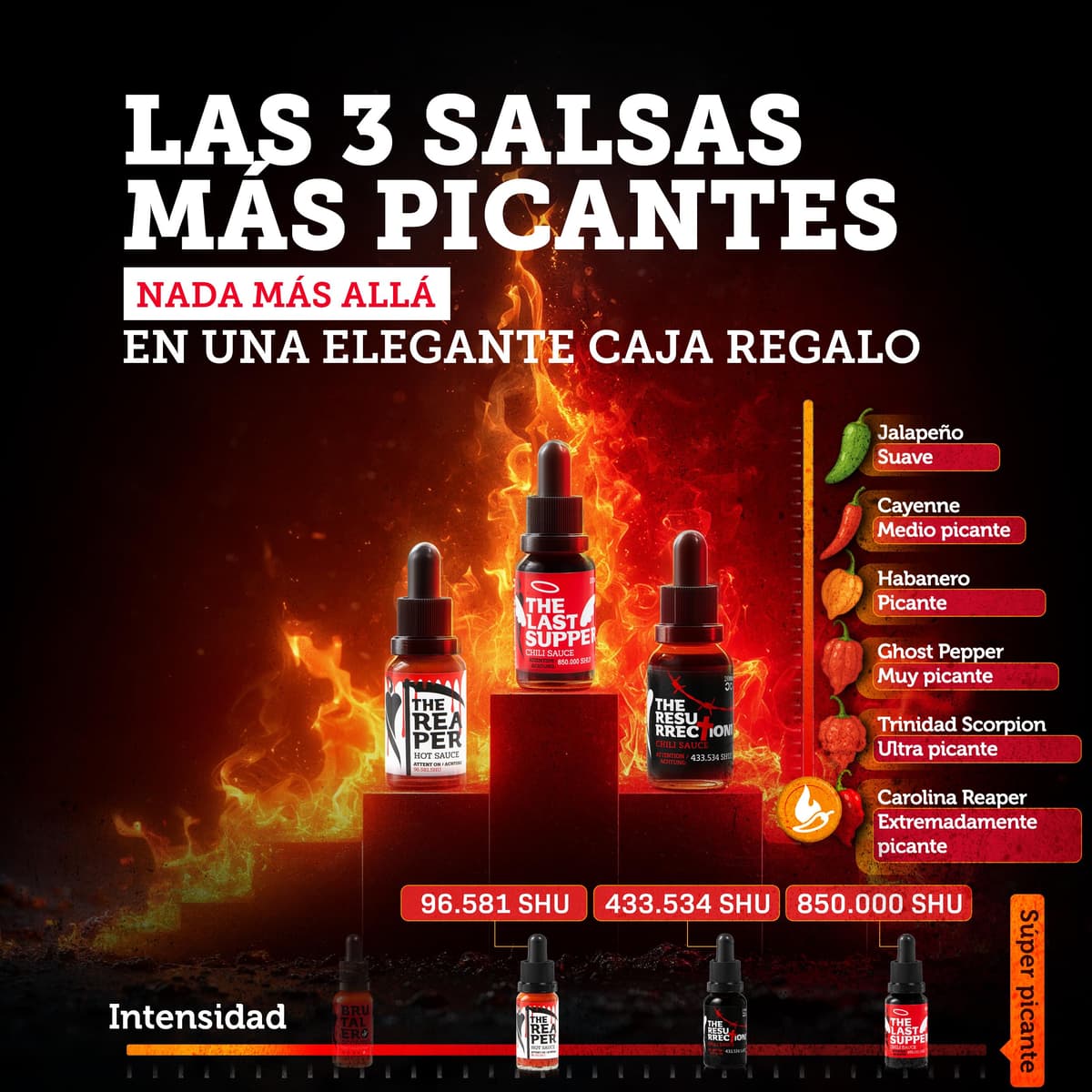 I LOVE SPICY The End – Estuche de 3 Salsas Picantes Extremas (3x20ml) con Carolina Reaper y Trinidad Scorpion – Regalo Gourmet para Amantes del Picante y Retos de Chile — view 2