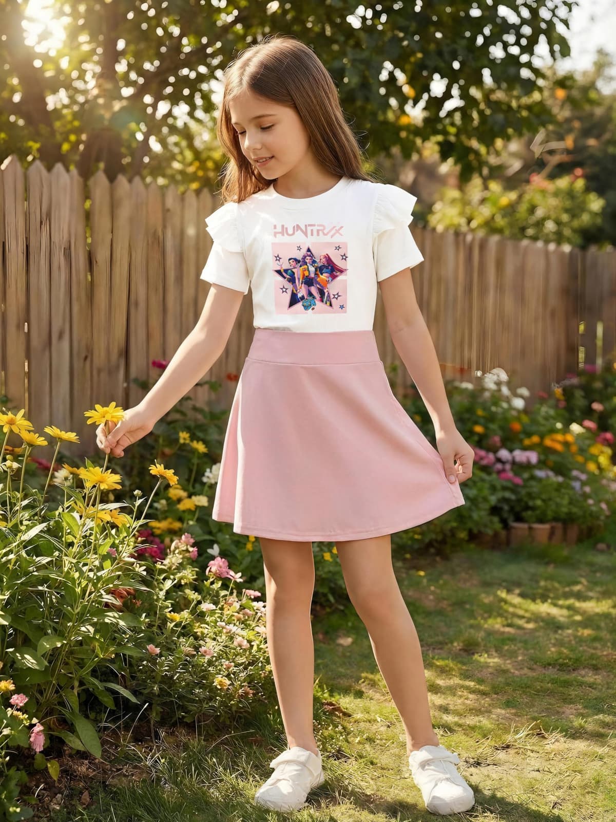 Vestido Niña K-Pop, con Estampado Idol. Moda Anime Infantil. Vestido de Manga Corta con Volantes y Falda Acampanada. Moda Casual de Verano para Niñas de 2 a 12 Años. — view 4