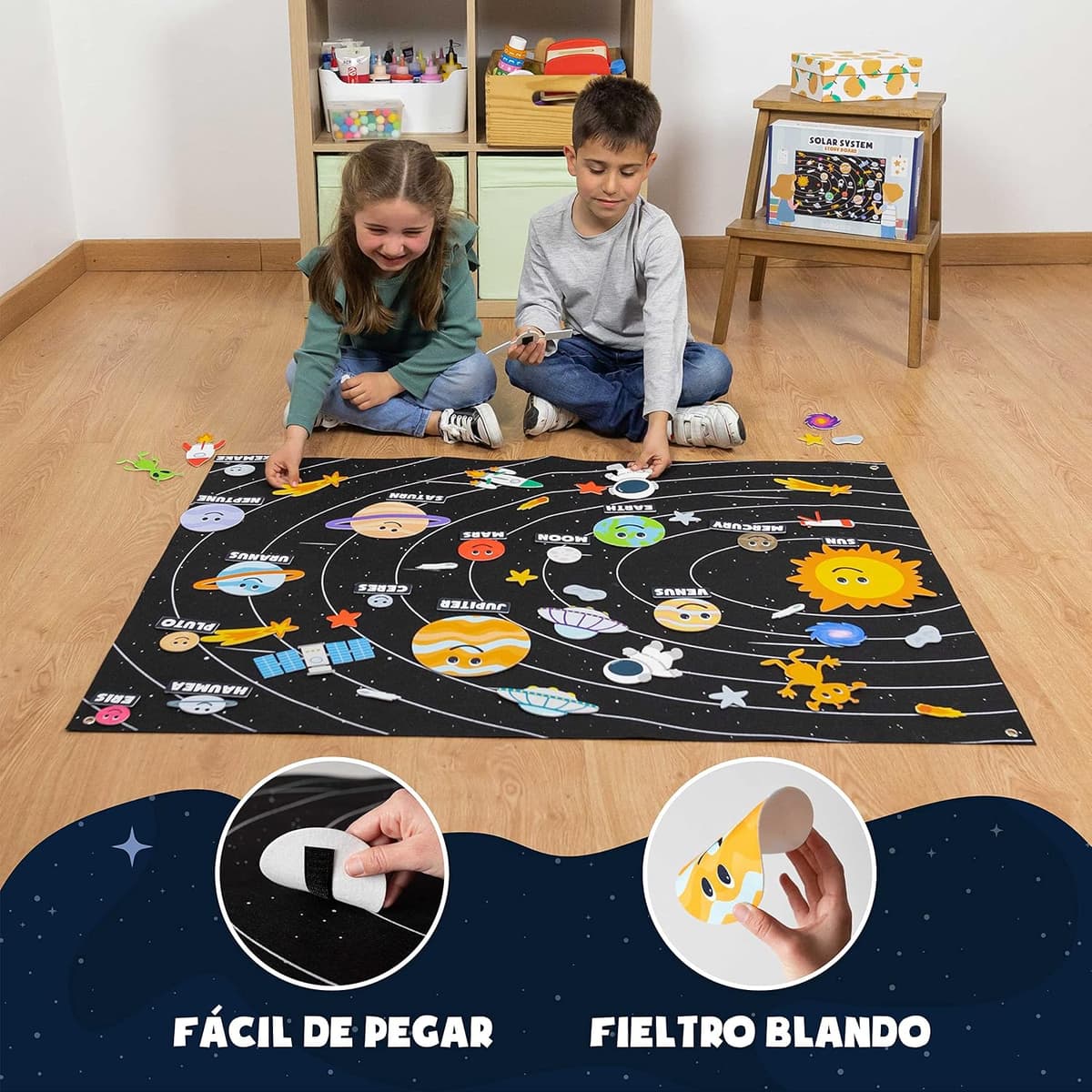 BONNYCO Sistema Solar para Niños con 61 Figuras Fieltro. Planetas Sistema Solar para Niños, Juguetes Montessori 3 4 5 6 7 8 Años. Juegos Educativos, Regalos Infantiles Planetario Cumpleaños Navidad — view 5
