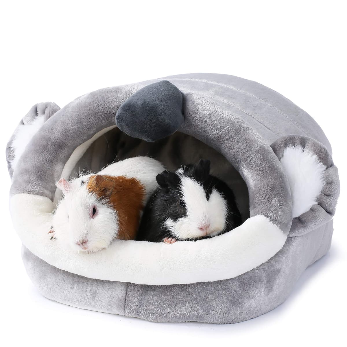 JanYoo Warm Bunny Bed for Rabbits Outdoor Cage Hideout Hut Tent Cave Tunnel Cute House Cotton Washable Winter Gray (XL,Koala)