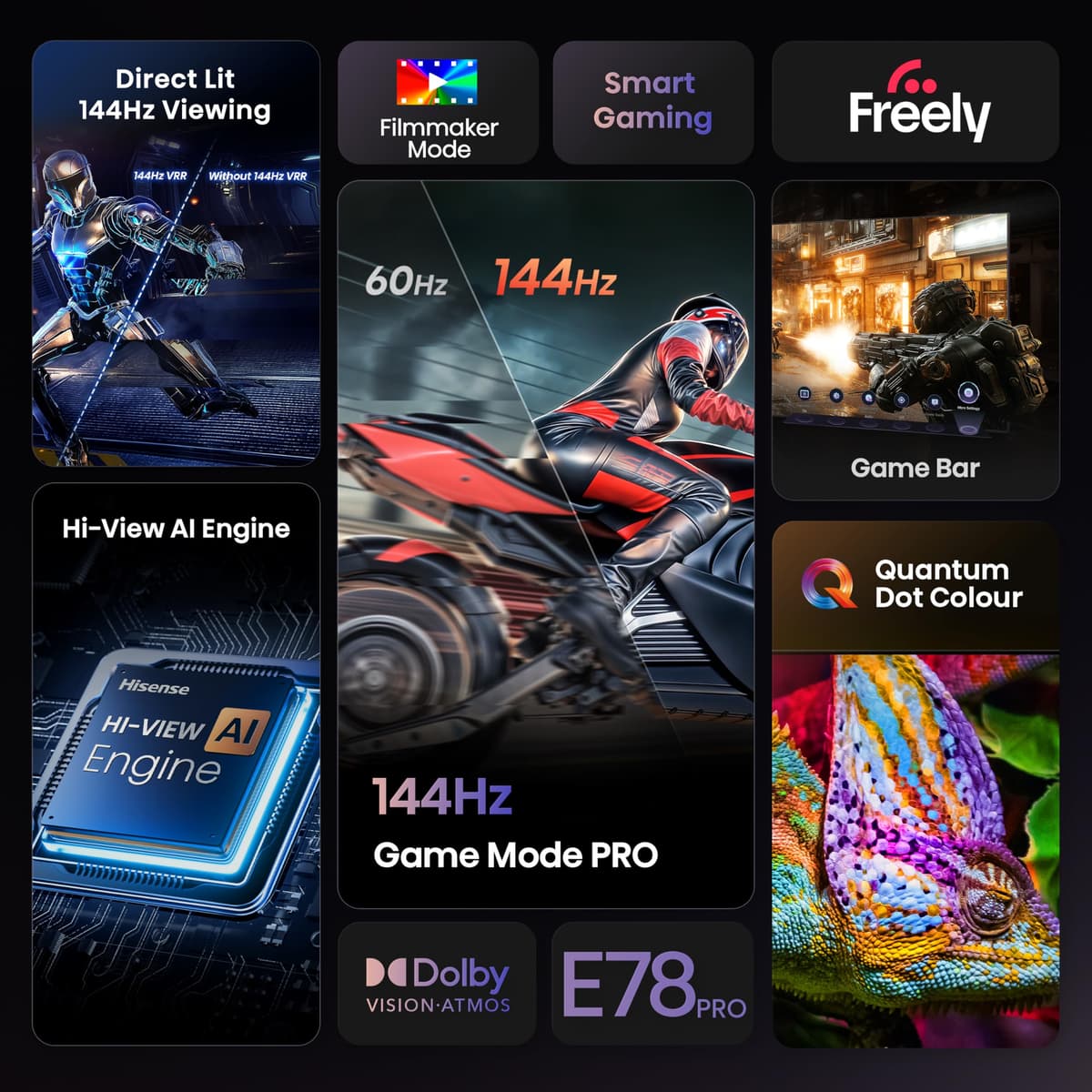Hisense 43" 43E78QTUK PRO 144Hz QLED Smart AI TV - Hi-View AI Engine, 144Hz Game Mode PRO, Dolby Atmos, Quantum Dot Colour with Freely, Disney +, YouTube, Netflix — view 5