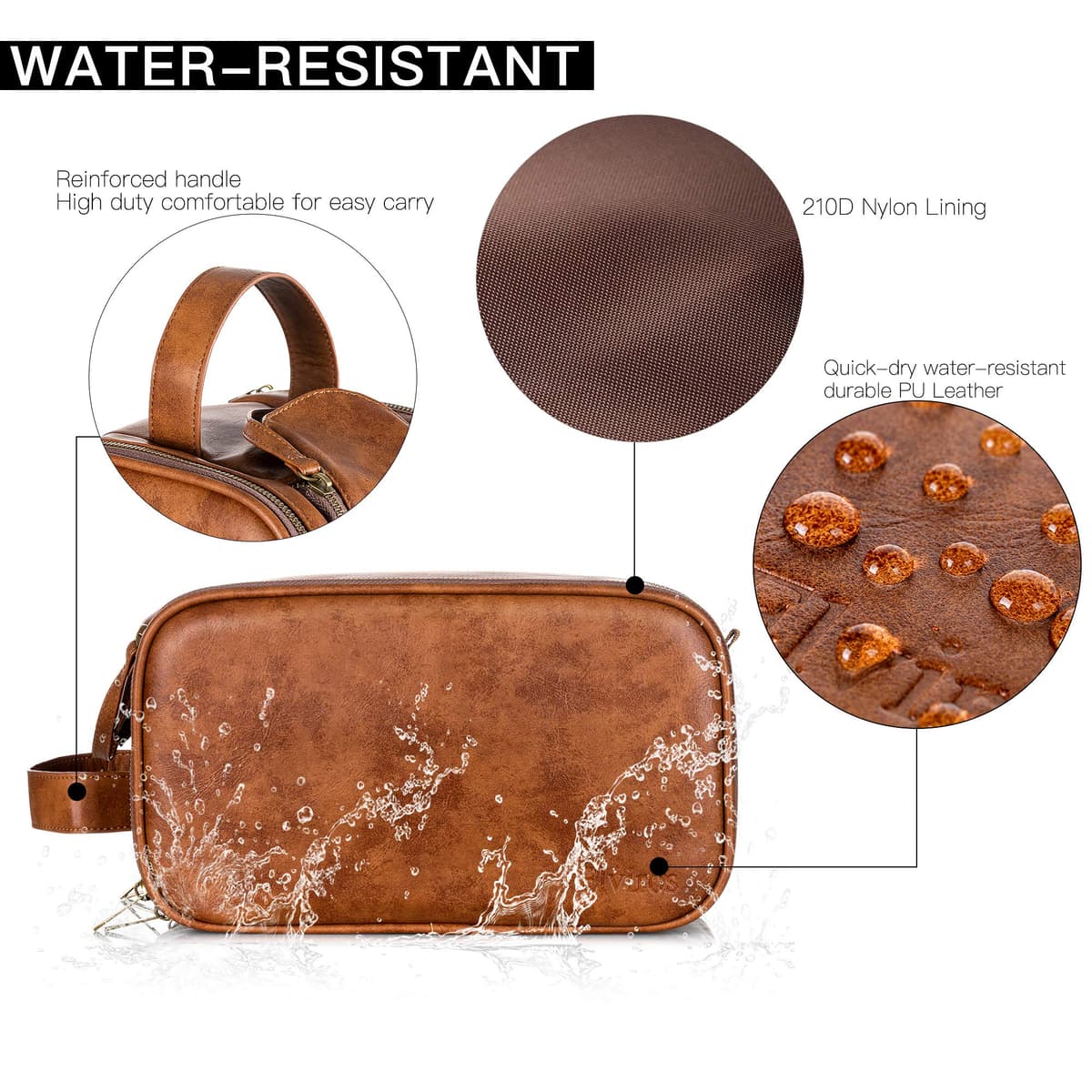 Elviros Water-Resistant PU Leather Toiletry Bag for Men Large Travel Wash Bag Shaving Dopp Kit Bathroom Gym Toiletries Makeup Organizer with Wet Dry Bag,Gift for Men — view 3