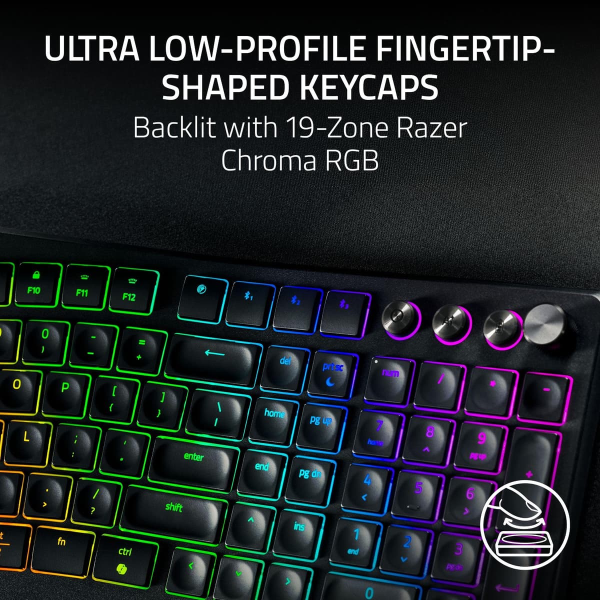 Razer Pro Type Ergo Wireless Split Ergonomic RGB Keyboard: Adjustable Tilt, Wrist Rest, Natural Typing, Multi Device Connectivity (2.4 GHz, Bluetooth, USB Type C), Windows/Mac Compatible - Black — view 3