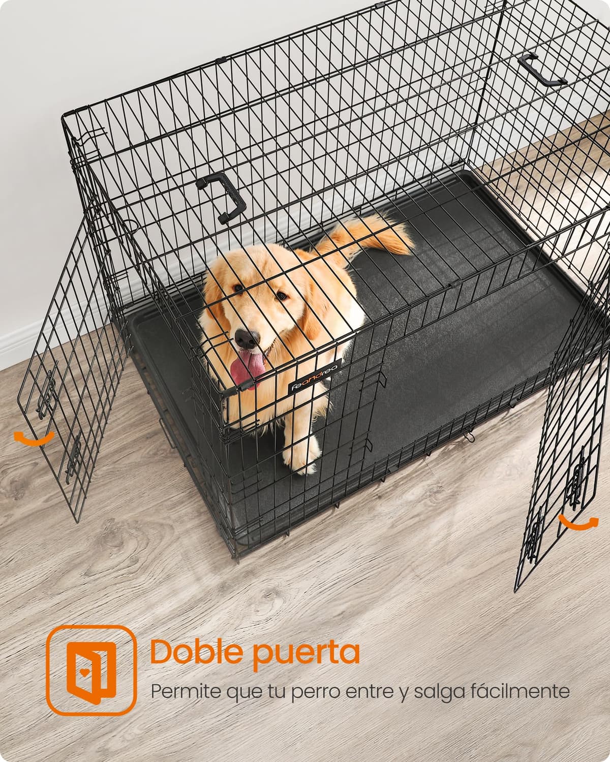Feandrea Jaula para Perros Plegable con 2 Puertas, Bandeja Extraíble, 122 x 74,5 x 80,5 cm, XXL, Negro PPD48H — view 3